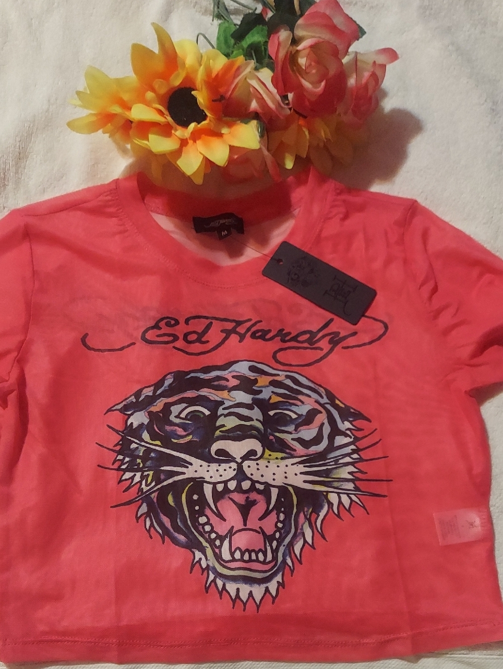 Ed Hardy Kids Coral Pink Graphic Tiger Tee